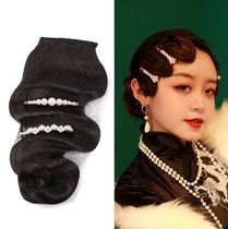 Qipao wig Liu Haiflake qipao Republic of China Hand-push corrugated head decorated with retro big wave fake Liu Haifa film