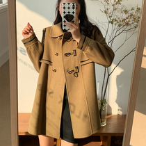 Early autumn new double-sided cashmere coat female medium long little man navy collar court wind camel fur coat European goods