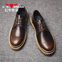Bulls family mens shoes spring and autumn low-top Martin boots leather retro English casual leather shoes low-top short boots