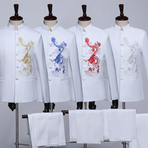 Embroidery stand-up collar costume Mens Chorus stage performance suit host singer dress suit