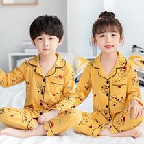 Childrens pajamas autumn womens thin long sleeve boys cotton button cotton air-conditioning clothing male childrens home clothing set