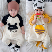 French Jacadi baby conjoined spring and autumn season for male and female babies to climb out to wear pure cotton khae cute cartoon cute