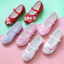 Hanfu shoes Girls Chinese style Childrens embroidered shoes Ethnic ancient style old Beijing cloth shoes Little princess costume summer