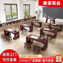 National School Table And Chairs Children Solid Wood Private School Imitation Ancient Writing Desk Adult Calligraphy And Painting Desk Kindergarten Double Ancient Wind Calligraphy Table