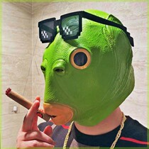 Green head fish head cover mask cute funny funny sand sculpture fish head strange green fish net full face tasteless