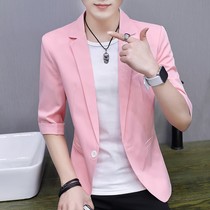 2021 summer new Korean fashion trend personality pink casual small blazer mens slim mid-sleeve suit