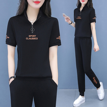 Sports suit womens summer 2021 new cotton fashion casual clothes short-sleeved womens summer loose two-piece set