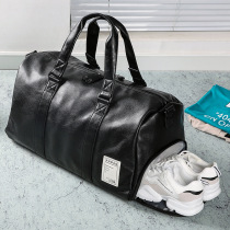 Hong Kong leather mens bag travel bag Hand bag large capacity fitness bag short distance dry and wet separation bag luggage bag