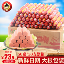 Jinluo good mouth Fu ham sausage 50g * 50 Koufu whole box of starch sausage spicy hot fried barbecue snacks