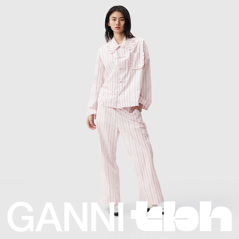 tbh Brutalist home GANNI UPCYCLE 純綿ホーム服セットは女性の夏用の綿のパジャマの外で着用できます