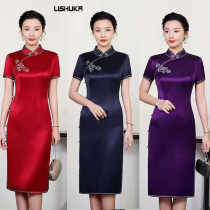 LISHUKA Chinese style modified retro short-sleeved CHEONGSAM 2021 new slim mid-length catwalk dress