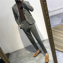 South Korea Korean casual suit jacket handsome mens trend corduroy slim British style small suit suit