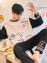 Cotton pajamas men autumn long sleeves plus size student teen cartoon mens home clothes 2022 new spring and autumn