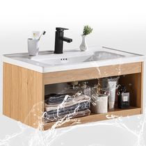 Solid Wood face wash basin cabinet bathroom sink cabinet wash table integrated washbasin small apartment balcony sink