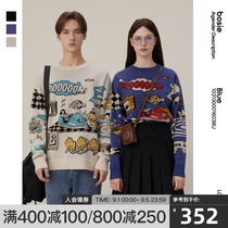 bosie Blue sweater mens 2021 autumn new fun retro college style sweater couple