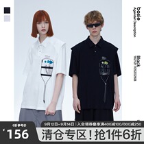 bosie Black2021 summer new solid color short sleeve polo shirt male couple loose academic top