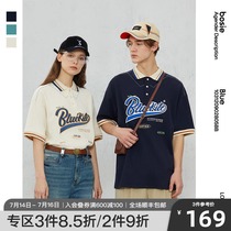 BLUE bosie short-sleeved polo shirt mens 2021 summer new couple loose college wind wear 8058B