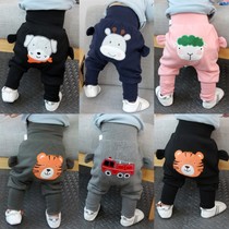 Baby pants Spring and Autumn New thin velvet men and women baby clip cotton big pp pants 1 year old 2 belly high waist butt pants wear outside