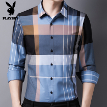 Playboy plaid shirt men long sleeve spring and autumn thin shirt middle-aged business leisure non-iron shirt men autumn