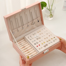 Simple lock jewelry jewelry box large capacity Princess leather ins Wind earrings storage box hand jewelry box