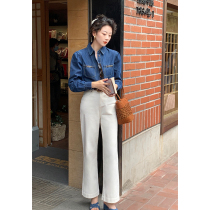  Xu Daqing Hong Kong style retro washed jeans womens autumn 2021 new high waist all-match silhouette straight wide leg pants