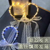 Net Red new glowing retro lace pearl hair band bow hair band fairy hair band night market stalls burst