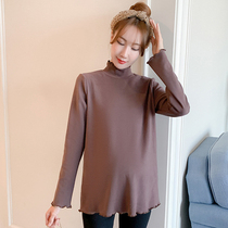 Pregnant woman Spring and autumn clothes 100 lap high collar Long sleeves Bottom Shirt 2022 New Fashion Big Code Easy Pregnancy Outwear