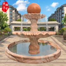 Large-scale outdoor feng shui ball Stone sculpture fountain full set of sculptures European-style outdoor courtyard lucky running water fish pond small ornaments