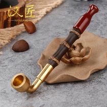  Han Carpenter pipe Zizhu section cigarette rod old-fashioned pure copper dry cigarette bag pot mens filter tobacco special portable short section