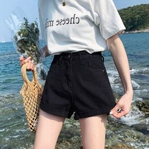 a new loose volume hundred 2021 cowboy Korean version of the side leg with wide summer hot pants thin shorts word waist black high display