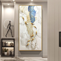 Jiuyu map striving for upstream hand-painted oil painting Modern simple golden light luxury decorative painting porch corridor hanging painting