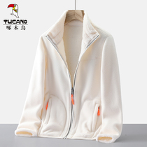 Woodpecker double face wearing coral suede grabbing suede woman Outdoor winter plus suede Thickened Rocking Grain Flannel Jersey Jacket Man