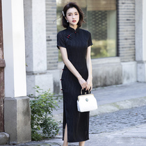 Black cheongsam summer 2021 new young high-end high-end improved temperament retro long dress summer