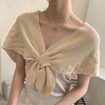 External Lapped Hollowed-out Hair Line Knit Shoulder Art Water Ripple Kan Shoulder Summer air conditioning Shoulder Neck Cross Shawl Woman