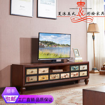 American painted vintage old walnut color super Pu TV cabinet Small apartment living room set system coffee table bucket cabinet combination