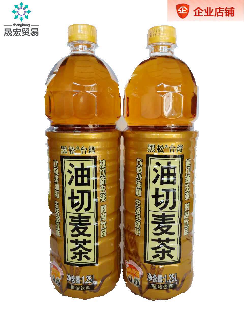 黑松油切麦茶台湾闽南全糖型谷物饮料植物茶饮1.25l*6瓶多省包邮