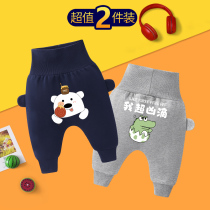 Baby pants spring and autumn slim outside wearing baby large pp pants boy high waist and belly protection clip cotton long pants with open gear