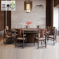 New Chinese hotel electric dining table Solid wood large round table and chair clubhouse with turntable 12 Hotel box banquet 20 people 15
