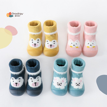 Baby socks autumn and winter non-slip floor socks cotton plus velvet thickened newborn baby shoes and socks