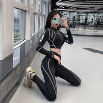 C new fitness suit womens suit sexy navel tight mesh long sleeve quick-drying running sports yoga suit