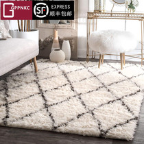 Living room carpet simple modern bedroom floor mat handmade long hair light luxury home high-grade customizable white striped carpet