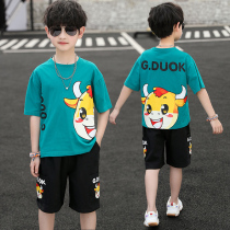 Boys summer clothing suit 2022 New handsome young boy online red trendy boys summer leisure two sets