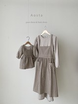 South Korean childrens clothing 2022 spring new pint of pro-sub-dress plaid dresses female clothes boy back with pants family clothing cross border