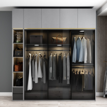 Modern minimalist glass door wardrobe economical sliding door cabinet combination three door bedroom corner light luxury wardrobe