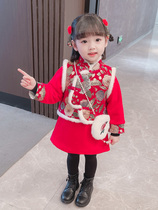 Chinese style girl suit children Tang suit Hanfu cheongsam dress winter dress female baby New year thick New year dress ancient style