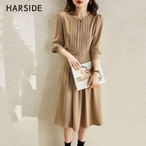  HARSIDE gentle atmosphere fashion independent belt thin design handmade pleated dress early autumn new style