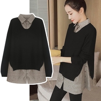 Spring suit womens 2022 new foreign air Han version loose big code fashion sweater knit horse chia shirt two-piece set