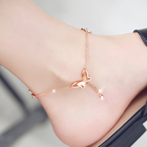 Chow Tai Fook Huanmei Korean fashion butterfly anklet female 18K rose gold color gold titanium steel simple foot chain net red