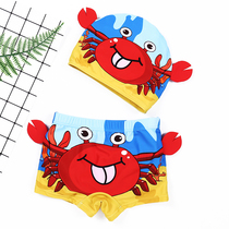 Childrens swimming trunks Boys middle and large childrens split bathing suit with swimming cap Baby swimming trunks childrens hot spring swimsuit set
