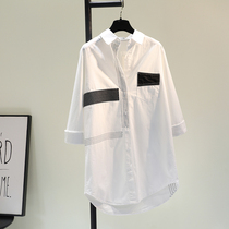 Korean black and white color shirt womens mid-length 2021 autumn new casual cardigan top long-sleeved cotton and linen shirt